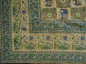 Mantel de algodón con estampado de bloques indio 90" x 60" gris - Imagen 1 de 2