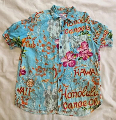 Camisa Aloha Vintage Jams World Honolulu Canoe Club Talla Mediana Foto 1 de 4