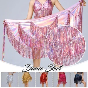 Mujeres Faldas de Baile Latina Lentejuelas Borlas Patín Envoltura Bufanda Ropa de Baile Salón de Baile - Imagen 1 de 19