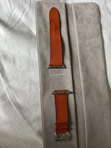 Bracelet Hermès Apple Watch Single Tour Feu Orange Cuir 44 mm - Photo 1 sur 11