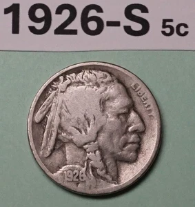 1926-S BUFFALO Nickel 5c US COIN, FINE-VERY FINE MAJOR KEY DATE 970,000 MINTED - Picture 1 of 2