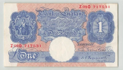 GRAN BRETAÑA 1 libra 1940-48, P-367, signo: Peppiatt, original en estado bastante bueno+, Inglaterra. B5 Foto 1 de 2