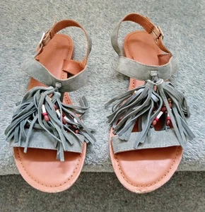 Glamorous Boho Tasselled Real Suede Sandals Size 7 Very Good Clean Condition - Picture 1 of 6
