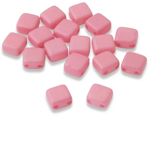 50 Tile Mini Beads - Matte Pink - 5mm Square - 2-Hole Czech Glass Beads - Picture 1 of 4