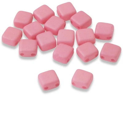 50 Tile Mini Beads - Matte Pink - 5mm Square - 2-Hole Czech Glass Beads - Image 1 of 4