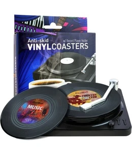 Neu 6 Getränk Untersetzer mit Vinyl Player Halter - Bild 1 von 4