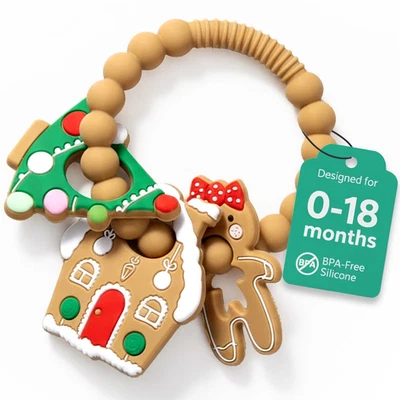 Silicone Christmas Teether Ring for Babies BPA-Free Soothing Teething Toy - Image 1 of 4