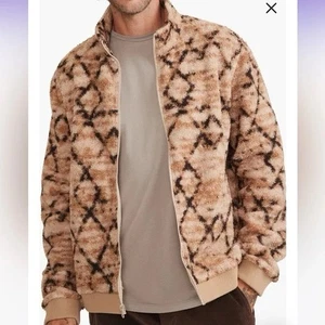 Neu mit Etikett Marine Layer Mason Sherpa Jacke mit durchgehendem Reißverschluss in Hellbraun Geo für Herren Small - Bild 1 von 17