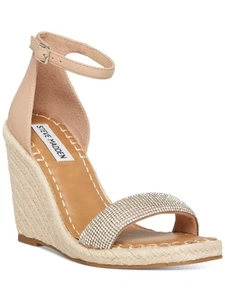 STEVE MADDEN Womens Beige Adjustable Submit Square Toe Wedge Heeled Sandal 8.5 M - Picture 1 of 11