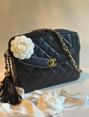 1995 CHANEL VINTAGE CAMERA CASE W/TASSELS MIDNIGHT BLUE 24K GHW - Image 1 of 4