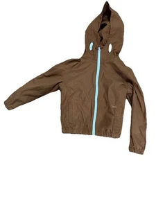 DENIM & FLOWER Boy’s Brown Zip Up Windbreaker Light Jacket with Hoodie Size 5/6 - Picture 1 of 7