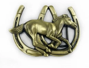 Men's Double Horseshoe Horse Belt Buckle Antique Bronze Western Fits 1.5 in Belt - Picture 1 of 1