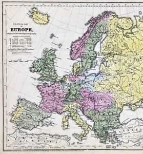1843  EUROPE  Political Map ORIGINAL (10.5x8.5)  William Woodbridge - Picture 1 of 3