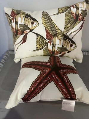 2 Pottery Barn Outdoor Indoor Decorative Pillow Ocean Fish 11x15 12x12 EUC - Image 1 of 4