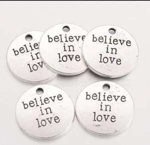 Believe In Love - Round Silver Tone Charms / Pendants 19.5 mm X 10 - UK Seller - Picture 1 of 4