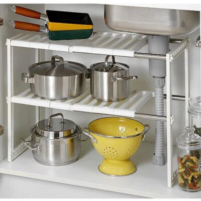 SpaceSaving Kitchen Under Sink Storage Shelf Cupboard Cabinet Organizer Bathroom - Image 1 of 4