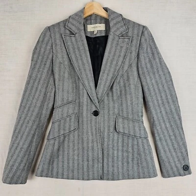 Karen Millen Women's Blazer Jacket UK8 Grey 100% Wool Herringbone Tailored Smart - Image 1 of 4