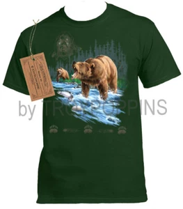 1-BEAR WARRIOR FISHING INDIAN WILDLIFE WILD ANIMAL WEAR GRAPHIC PRINTED T-SHIRT - Picture 1 of 7