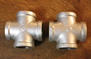 2 Piece 1" Galvanized Malleable Iron Cross 4-way Tees Pipe Fittings Plumbing - Picture 1 of 12