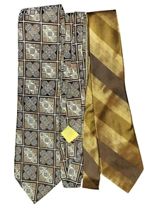 Wemlon Wembley Tie Lot Of 2 Vintage Brown Striped and Geometric Design - Picture 1 of 9