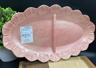 Bandeja para servir SHABBY CHIC MELAMINA Art-Deco Coral Melocotón Dividido 15" NUEVO Foto 1 de 2