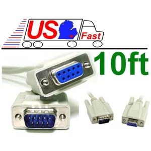 10ft DB9 pin Male-Female Extension Serial RS232 Straight Through Cable/Cord/Wire - Picture 1 of 1
