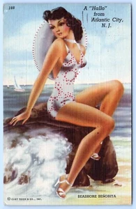 Postal c194 's Segunda Guerra Mundial Pin Up Girl On Beach Seashore Señorita #C16 - Imagen 1 de 2