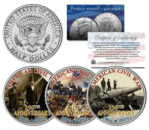 CIVIL WAR * 150th Anniversary * 1864-2014 JFK Kennedy Half Dollar US 3-Coin Set Cover
