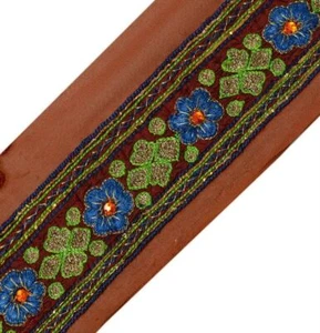 Vintage Sari Border Indian Craft Trim Embroidered Beaded Ribbon Lace Maroon Rust - Picture 1 of 6