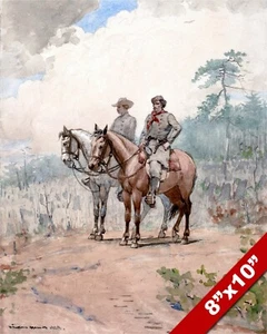 TWO CONFEDERATE SCOUTS US CIVIL WAR ON HORSE PAINTING ART REAL CANVAS PRINT - Picture 1 of 6