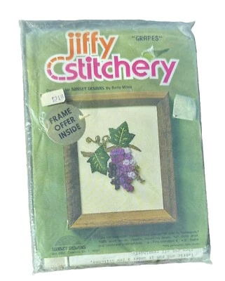 Vintage Crewel Jiffy Stichery Kit “Grapes” #354 Sunset Designs 4x5” - Image 1 of 2