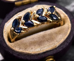Blue Sapphire Lab Created Gemstone Women's Ring Gift For Engagement 925 Silver - Picture 1 of 10