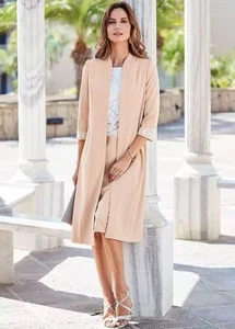 Women's Long Line Blazer Ladies Party Dress Overcoat Jacket Taupe/Bisque - Picture 1 of 6