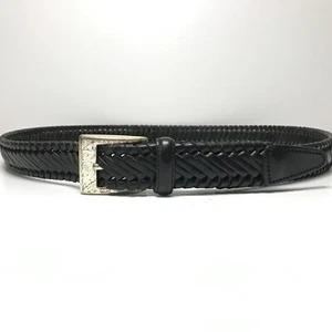 Cinturón para hombre negro 44 cuero trenzado informal hebilla plateada resistente para hombre - Imagen 1 de 12