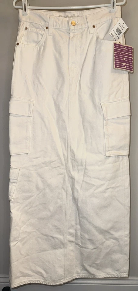 Mother Snacks The Fun Dip Natural Denim Maxi Cargo Skirt - Size 26