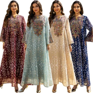Muslim Kaftan Abaya Dubai Women Long Dress Islamic Evening Robe Elegant Gown - Picture 1 of 28