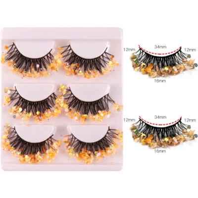3Pairs False Fake Eyelashes Luminous Sequins Glow Fluorescent Glitter Stage - Image 1 of 4