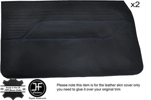 BLUE STITCH 2X FRONT DOOR CARD LEATHER COVER FITS FORD ANGLIA 105E 123E - Picture 1 of 3