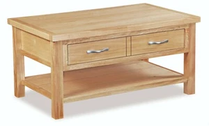 Light Oak Storage Coffee Table with Drawer / Regal Modern Solid Wood Furniture - Picture 1 of 11