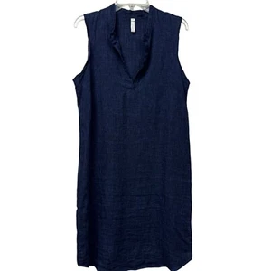 Nuthatch Sleeveless Navy Summer Beach Chic Linen V-Neck Collar Shift Dress M - Picture 1 of 11