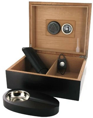 ANGELO HUMIDOR SET FÜR 25 ZIGARREN ZIGARRENSCHNEIDER ETUI ASCHENBECHER METALL - Bild 1 von 4