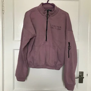 Select Purple Jumper Size M 14 16 Long Sleeve Half Zip Fleece Pockets Cotton - Picture 1 of 11