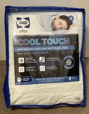 NUEVO Almohadilla de colchón de enfriamiento transpirable Sealy Fitted Elite Cool Touch - Queen White Foto 1 de 4