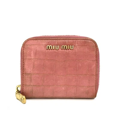 Carteira EGA MIU MIU logotipo couro em relevo com zíper ao redor moeda rosa/9BL1366 - Imagem 1 de 4