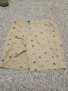 Eddie Bauer Shorts Mens 34 Tan Fly Fishing Print Casual Outdoors Mr Grifton  - Picture 1 of 10