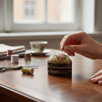 Vintage Heart Trinket Box Needlepoint Rose Cloisonne Floral Hinged Keepsake - Image 1 of 4