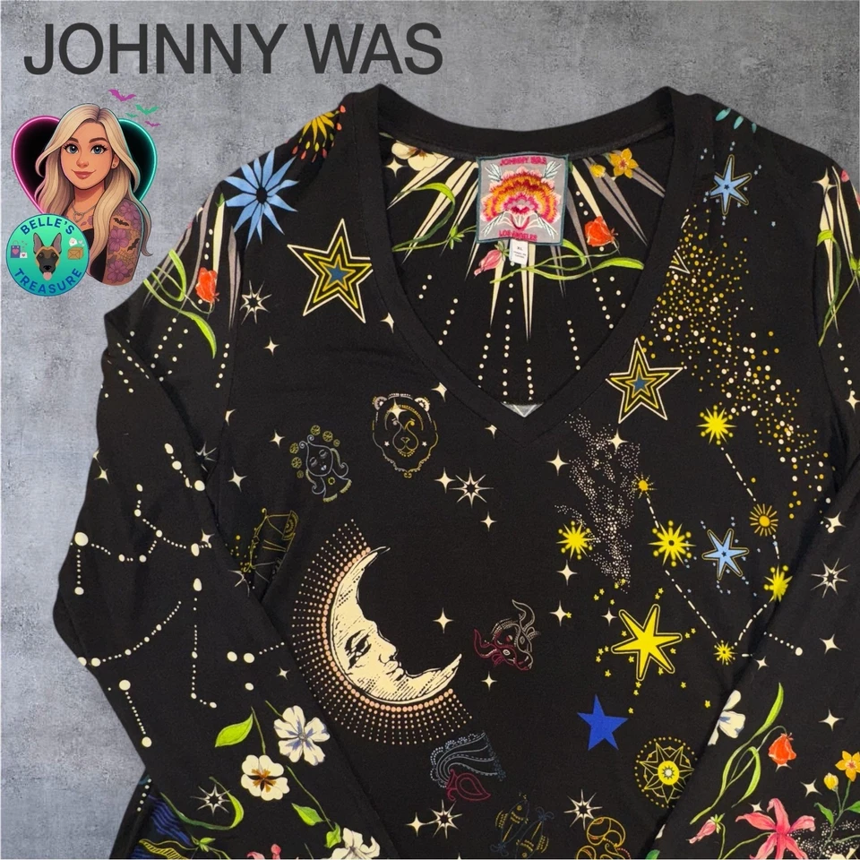 Johnny Was Top Womens XL Celestin Favorite Long Swing Tee Shirt Constellations - Image 1 of 4