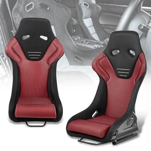 Pair of Universal Microfiber Suede Fixed Racing Racing Bucket Seats Black+Red - Picture 1 of 6
