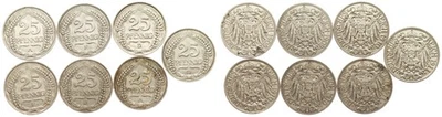 Imperio Alemán - 25 Pfennig 1909-A, 1909-F, 1910-D, 1910,-F, 1910-J, 1911-A 1911 Foto 1 de 3