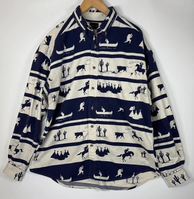 Vintage Structure Western Novelty Print Shirt Mens Large Cowboys Rodeo Cactus - Image 1 of 4